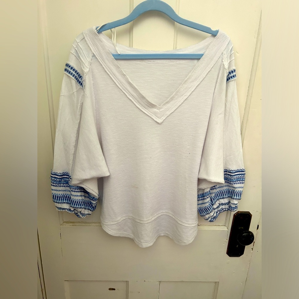 Free People knit top with embroidered sleeves